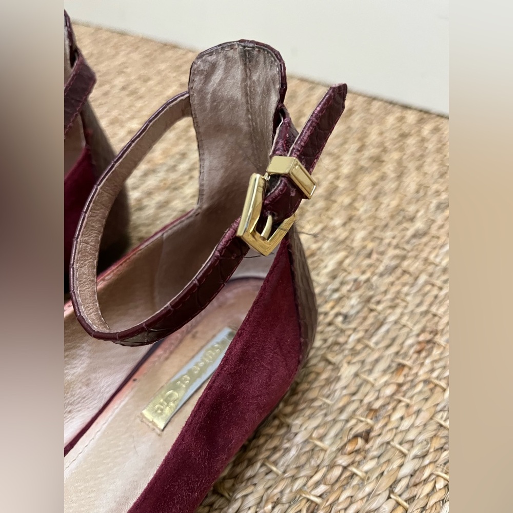 Louise et Cie Burgundy Suede Ballet Flats with Textured Leather Ankle Strap - Picture 13 of 16